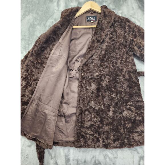 Vintage 70s Sumera Co. Maggu Faux Fur Kimono Jacket Size 9 M Brown Sash Belted - Picture 4 of 8